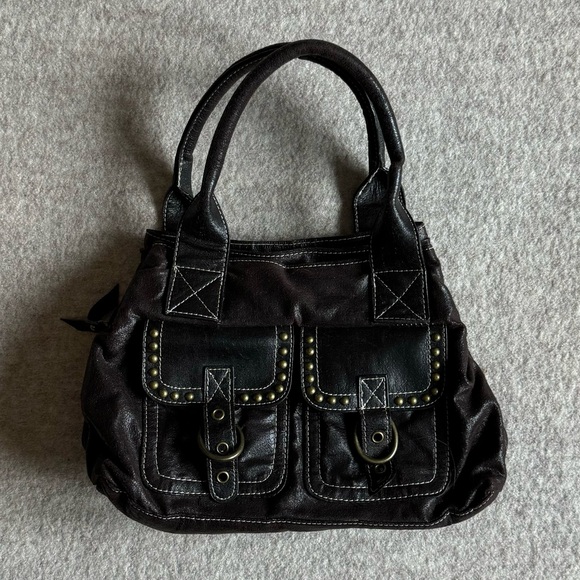 Brown shoulder bag with gold stud detailing - Picture 1 of 7